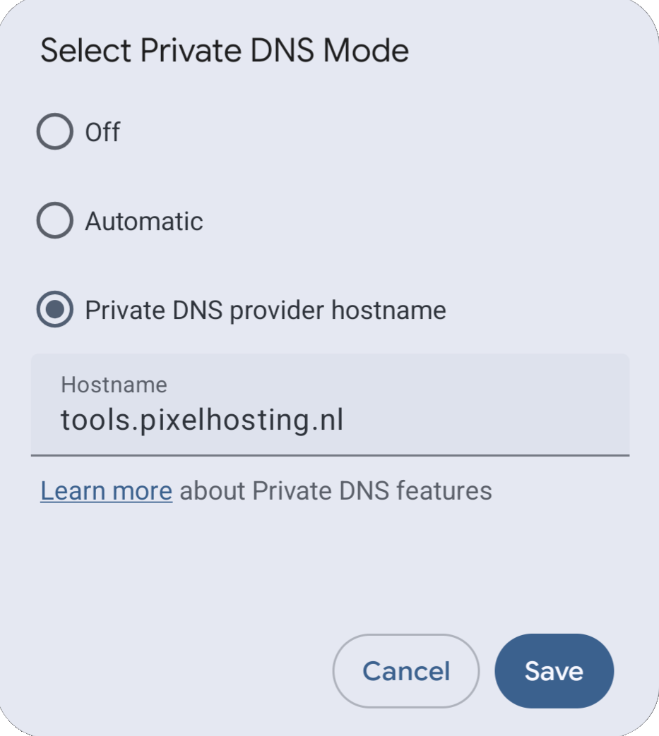 Android Private DNS configuration with PxlDNS